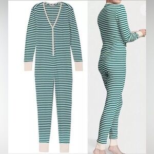 Victoria's Secret Thermal ONE PIECE Pajama PJ Long Jane L Petite Green Stripe